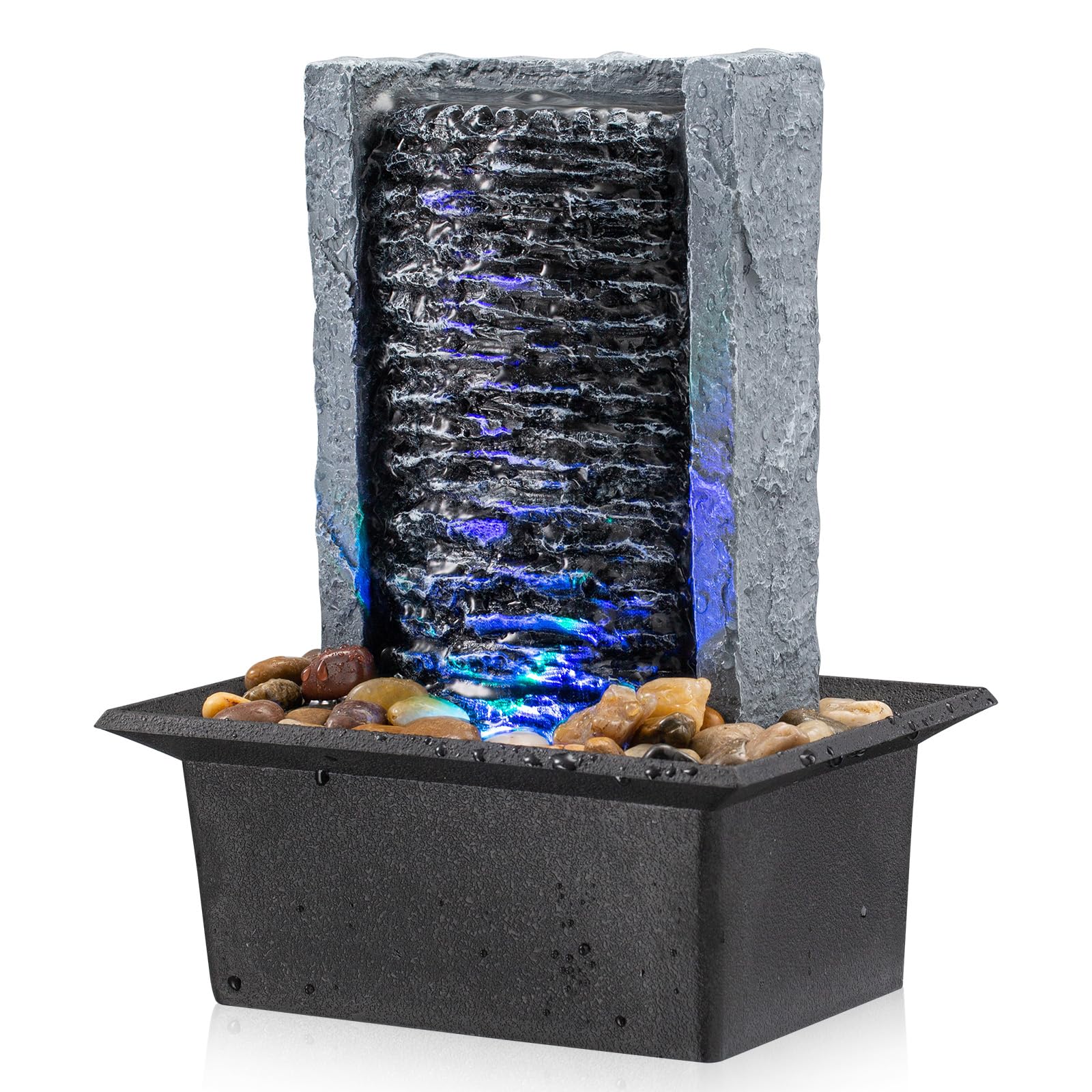 AMOOTEK Tabletop Fountain with LED waterfall enhances desk ambiance and relaxation