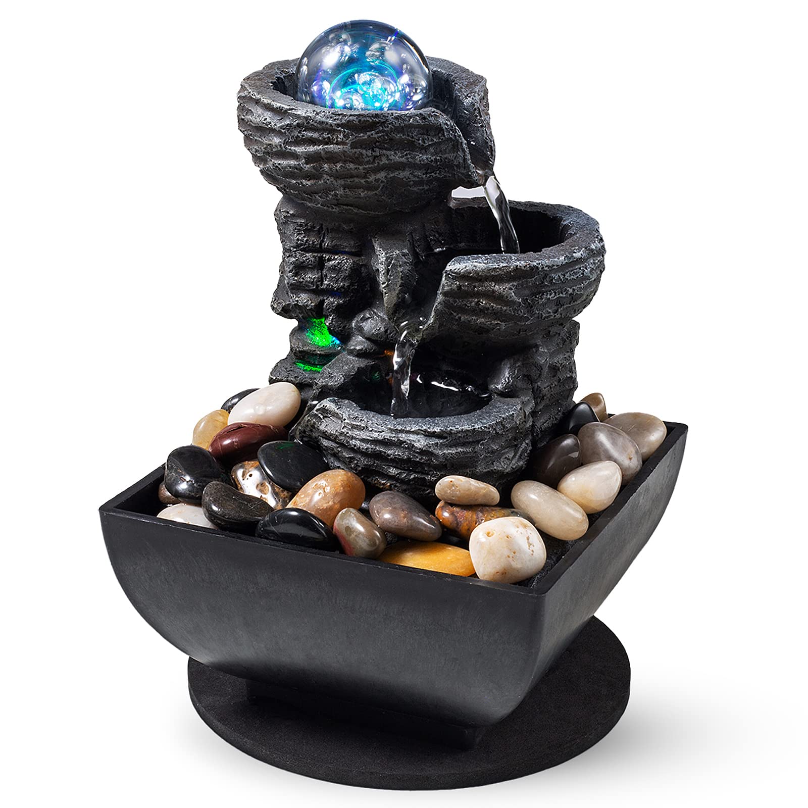 AMOOTEK tabletop fountain rock cascade for elegant desktop decor and tranquil ambience.