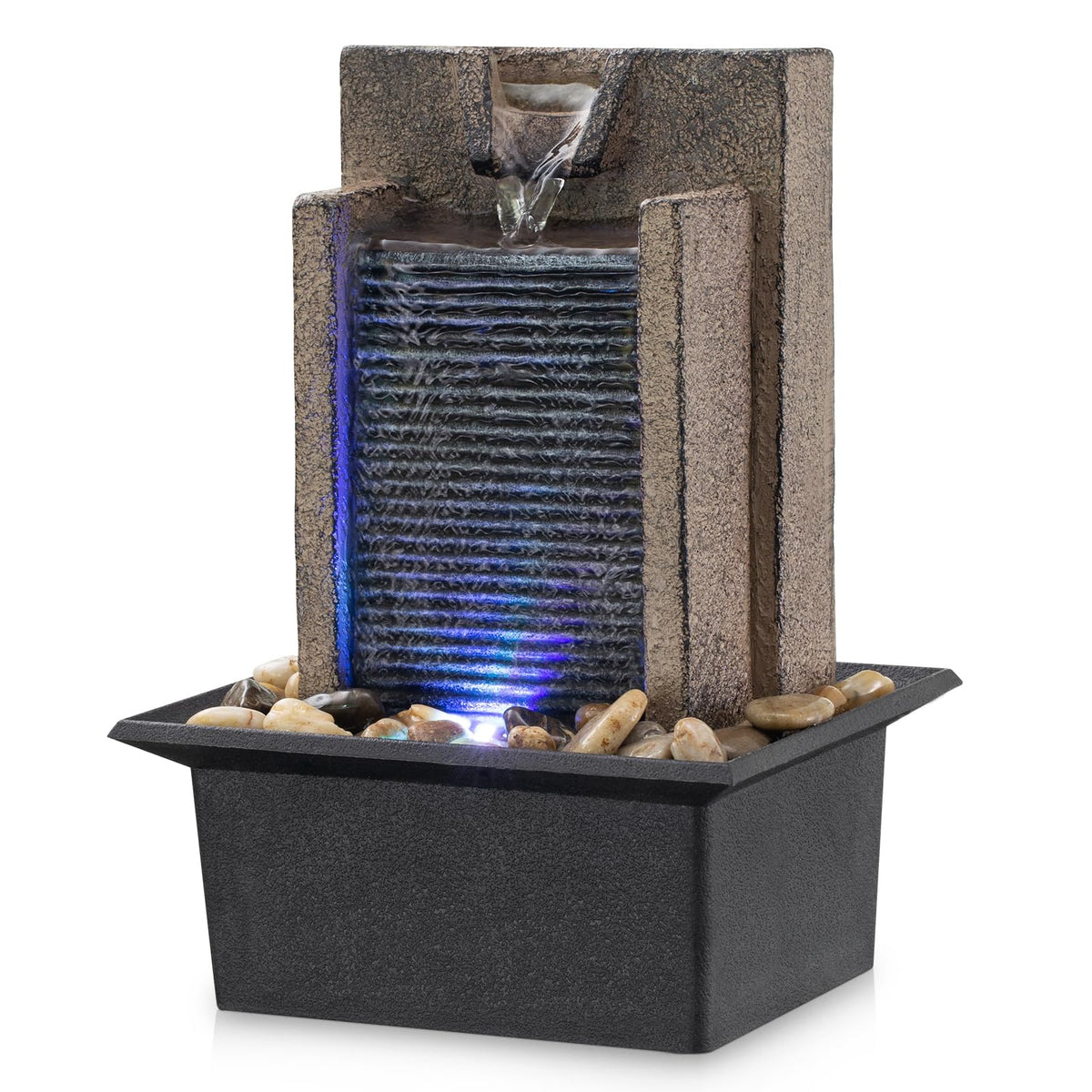 AMOOTEK tabletop fountain with rocks and LED enhances ambient relaxation