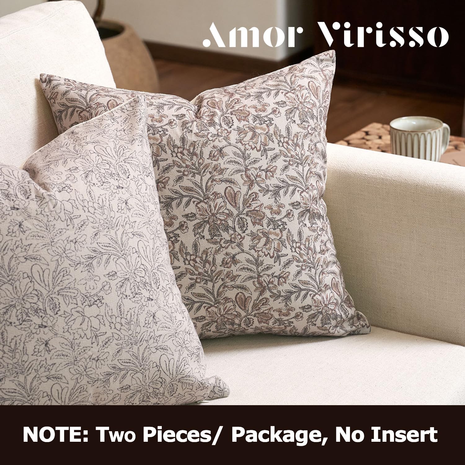 Amor Virisso floral pillow cover 20x20 cotton texture closeup highlighting fabric feel
