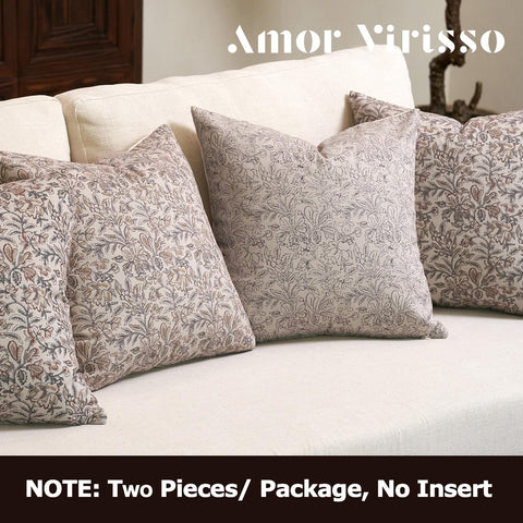 Amor Virisso floral pillow cover 20x20 on a sofa to suggest farmhouse styling