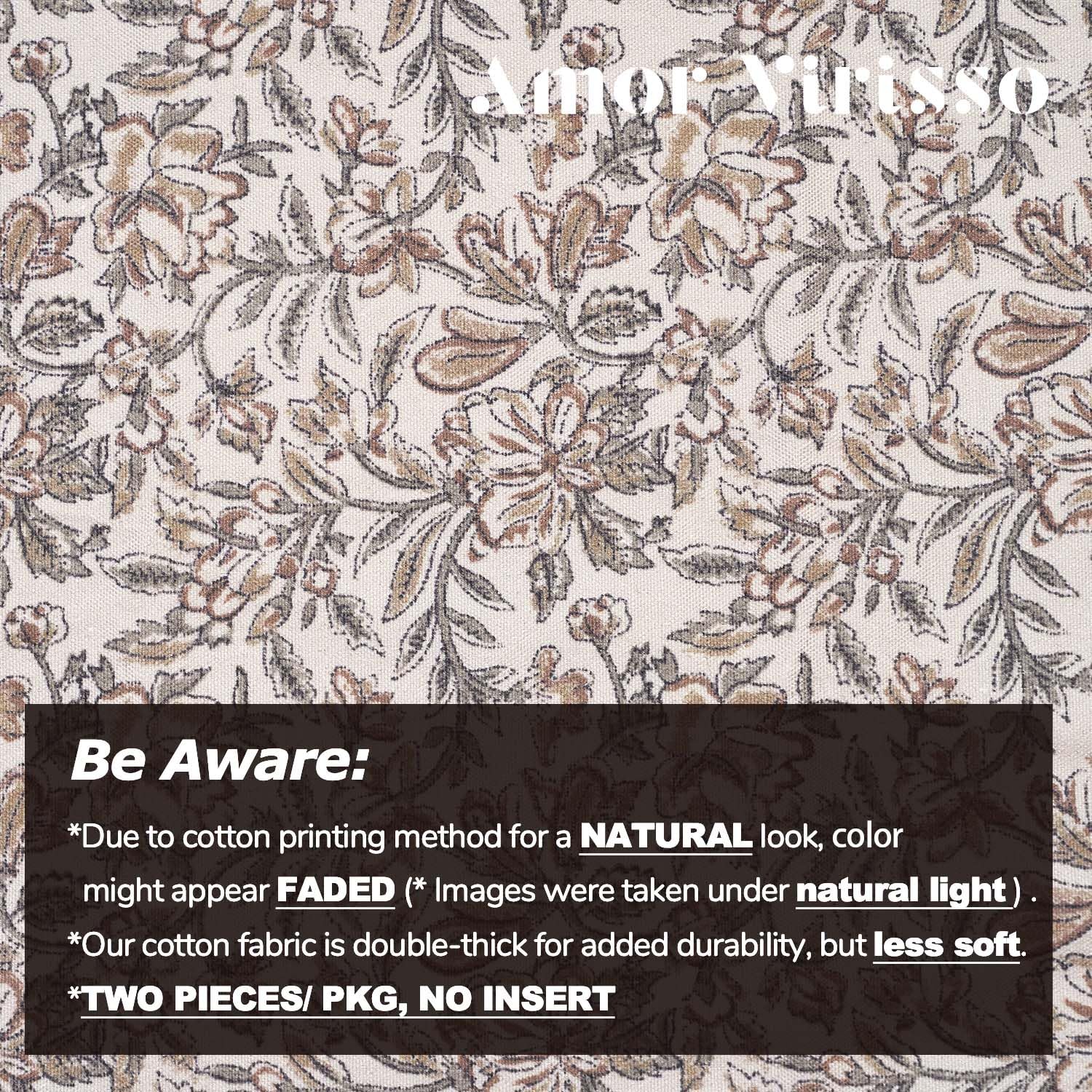 Amor Virisso floral pillow cover 20x20 sewn-edge finish for clean lines