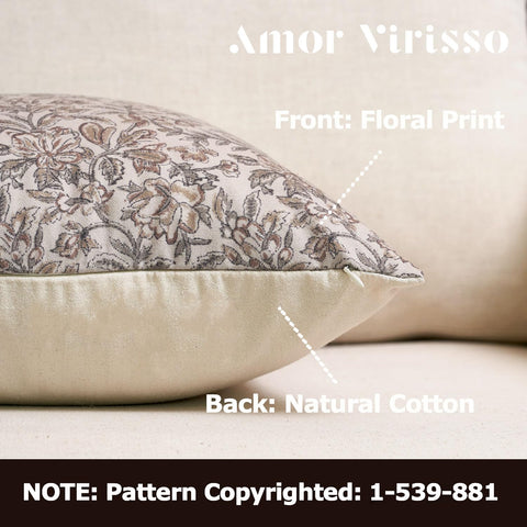 Amor Virisso floral pillow cover 20x20 side zipper closeup showing concealed closure