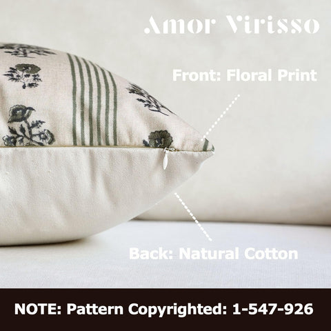 Amor Virisso floral pillow cover back view with plain cotton backing for versatile styling.