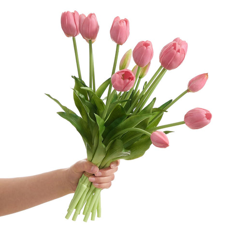 Amore Florals deep pink tulips real touch bouquet with lifelike petals for elegant, long-lasting decor