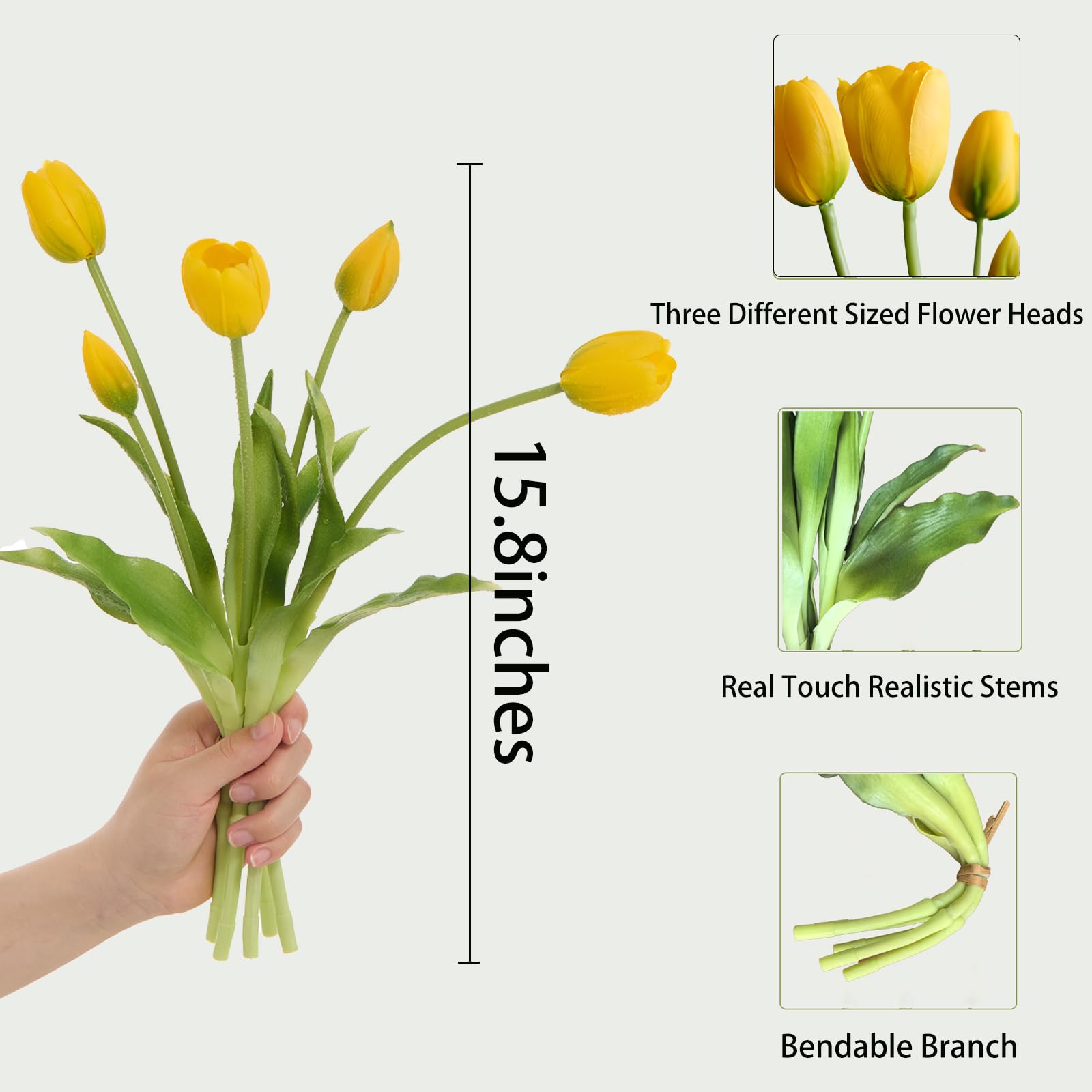 Amore Florals yellow tulips with bendable steel-wire stems lets you shape arrangements.