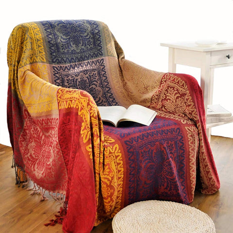 amorus bohemian throw blanket with chenille tassel trim adds cozy decor to any room