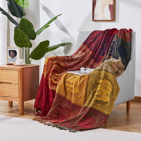 amorus jacquard weave boho blanket enhances chairs with stylish coverage