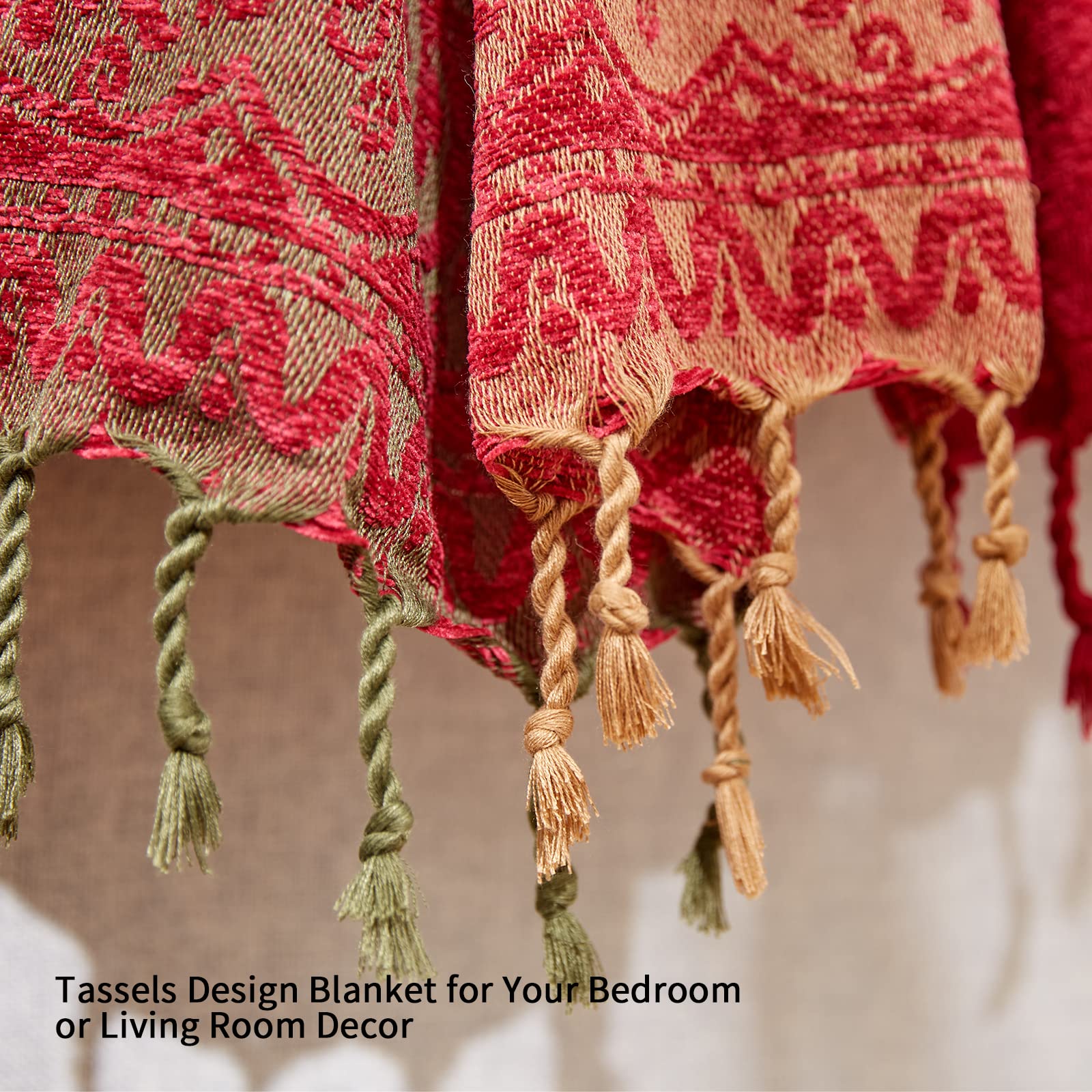 amorus tribal pattern chenille blanket highlights bright red tones for vibrant living spaces