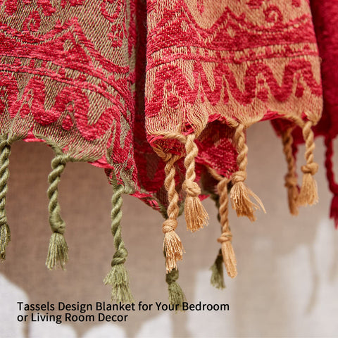 amorus tribal pattern chenille blanket highlights bright red tones for vibrant living spaces