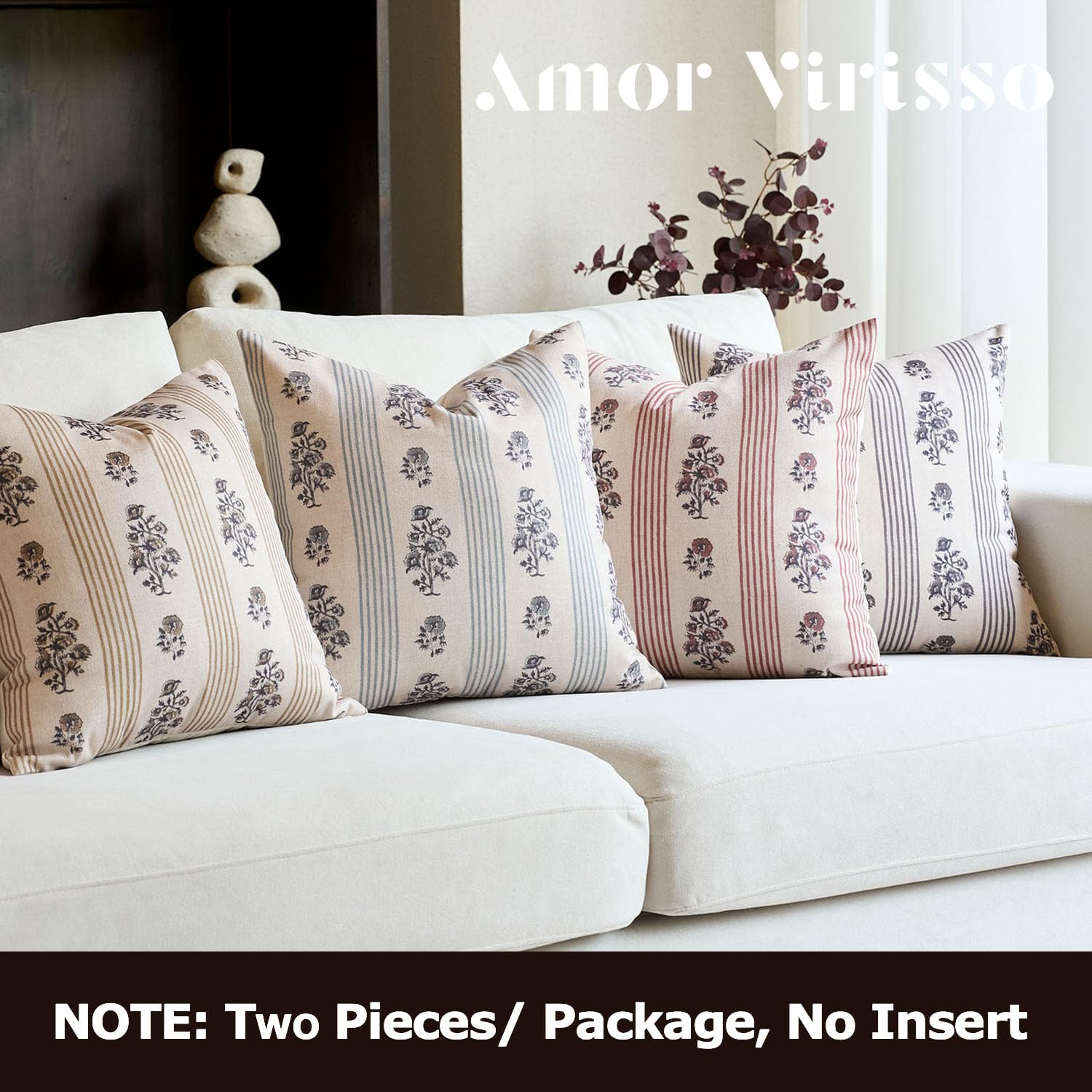 Amor Virisso pillow cover with discreet zipper closure for simple insert swaps.