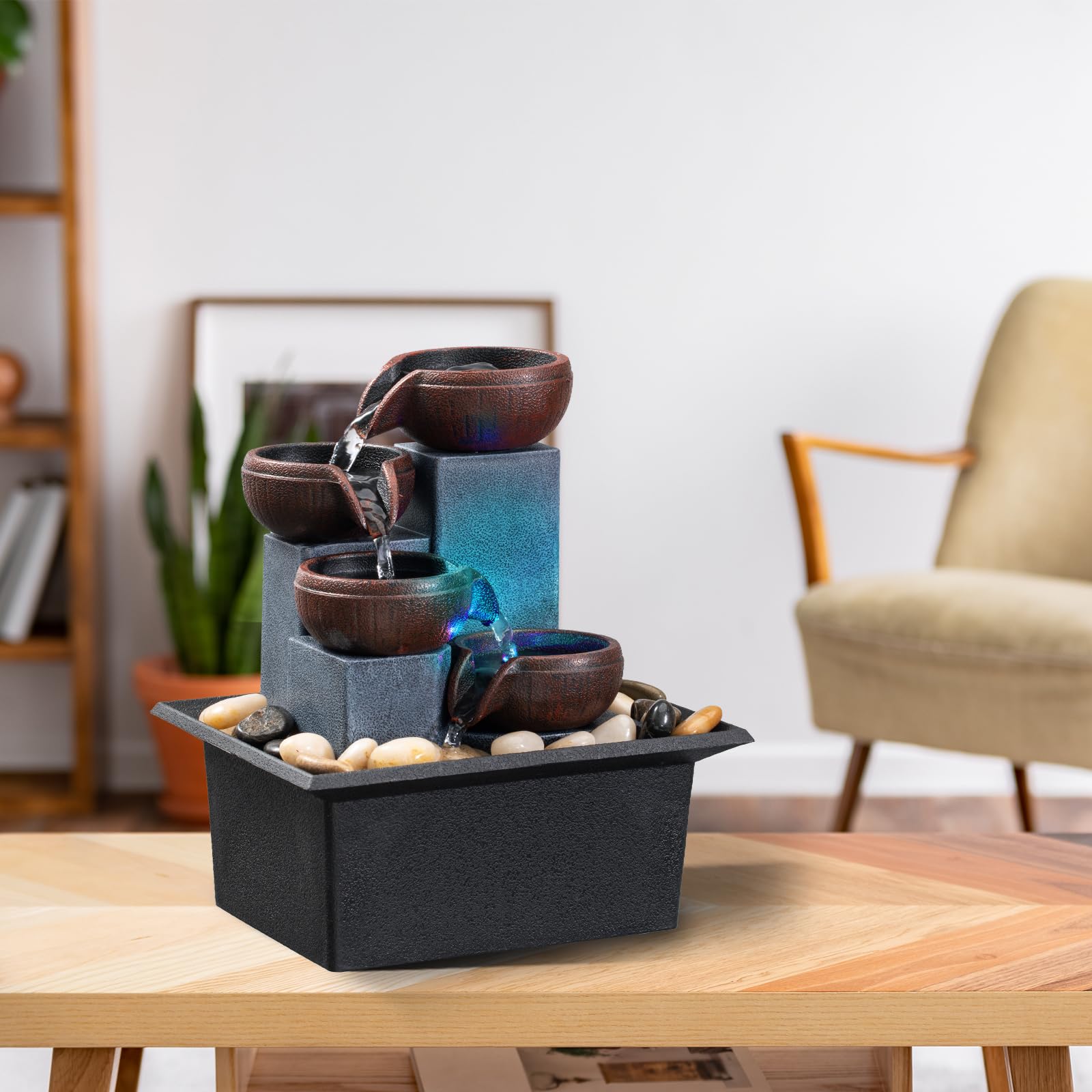 AMOOTEK compact tabletop fountain fits small spaces on a table