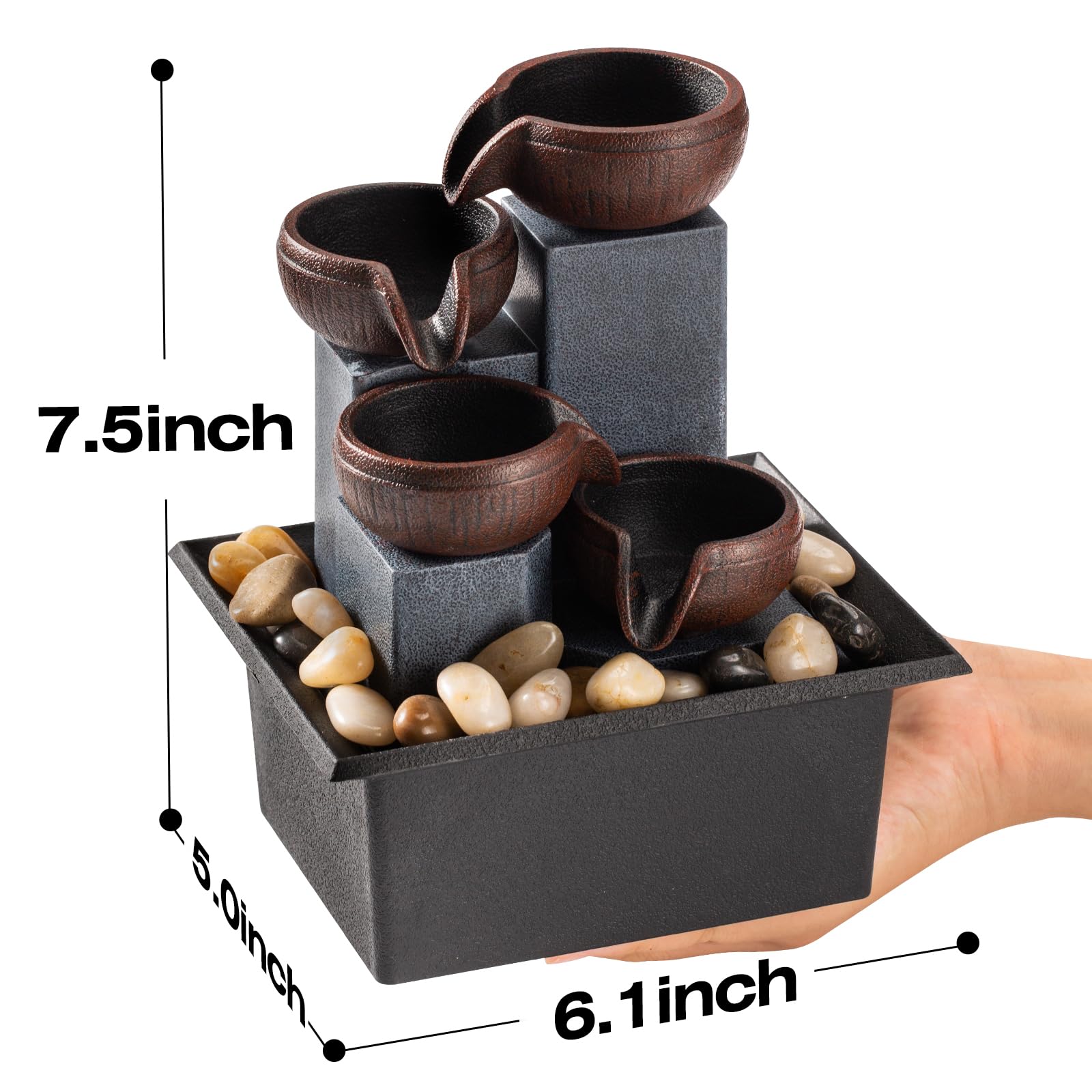 AMOOTEK fountain featuring natural river rocks for authentic visuals