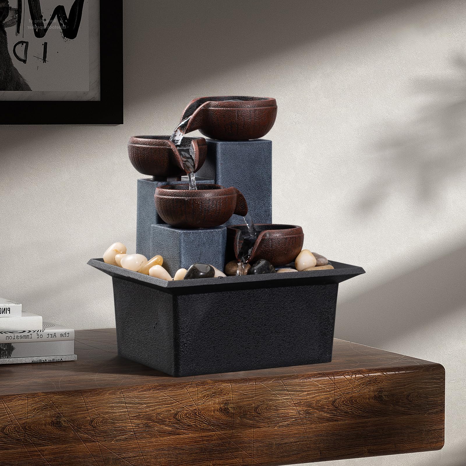 AMOOTEK self-contained tabletop fountain requires no piping