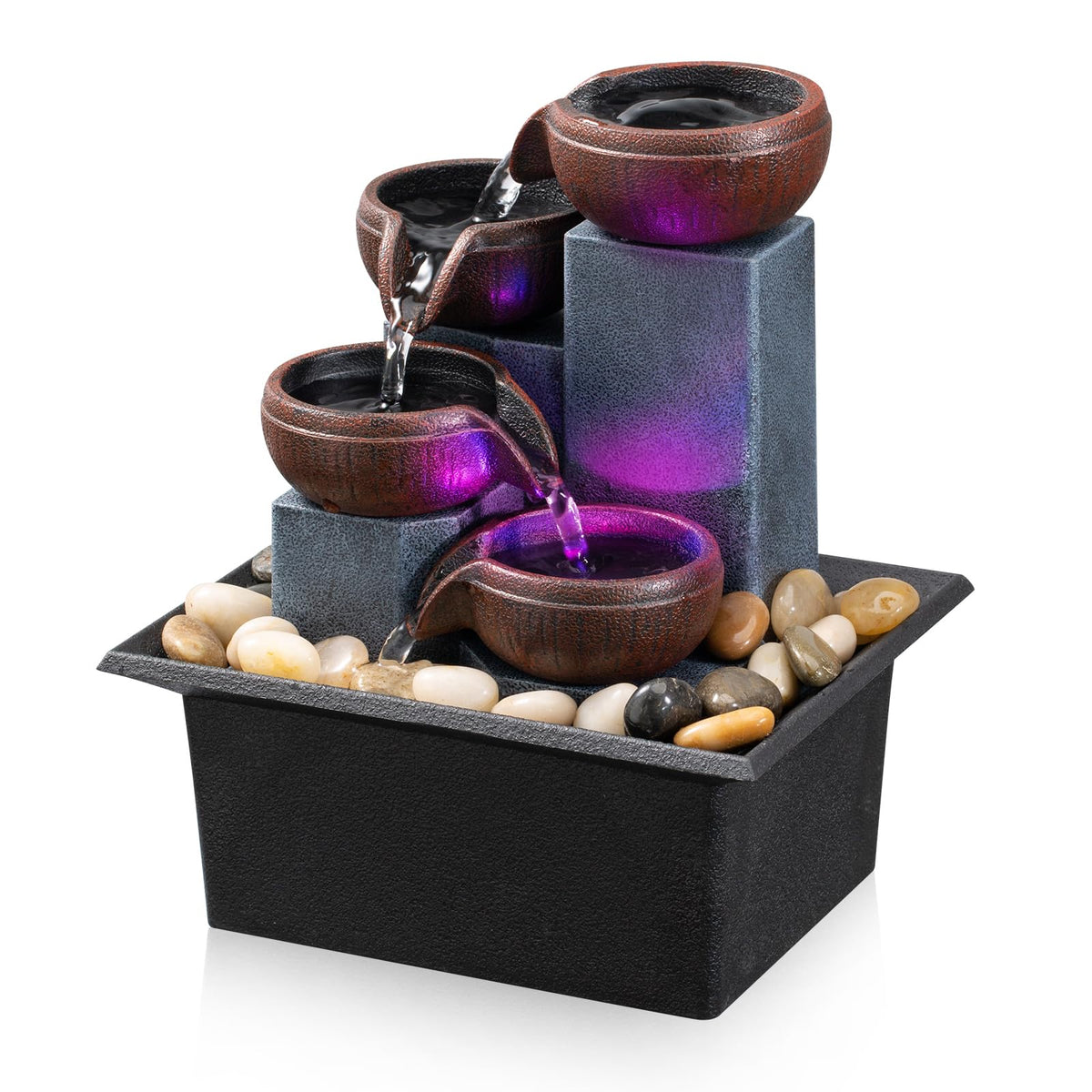 AMOOTEK tabletop fountain with a 4-level waterfall for calm desk ambiance
