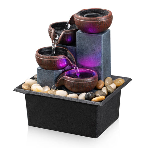 AMOOTEK tabletop fountain with a 4-level waterfall for calm desk ambiance