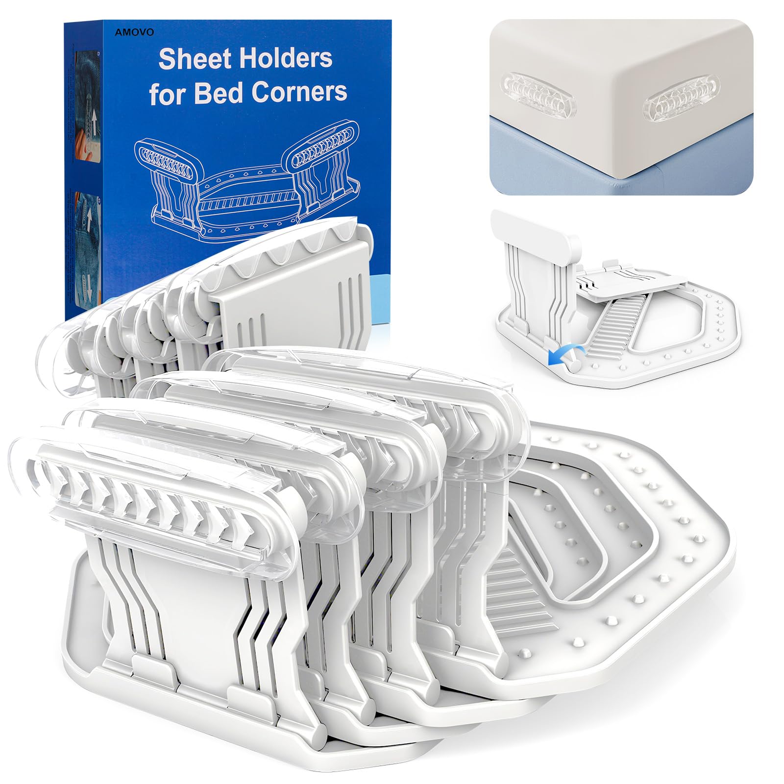 AMOVO bed-sheet-holders corners foldable design keeps sheets in place for a neat bed
