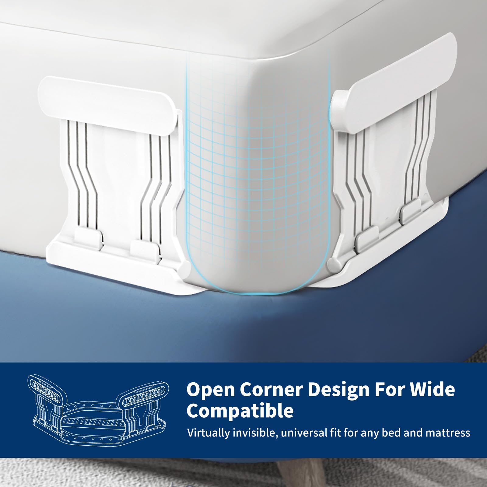 AMOVO invisible corner base blends with bedding for a seamless look