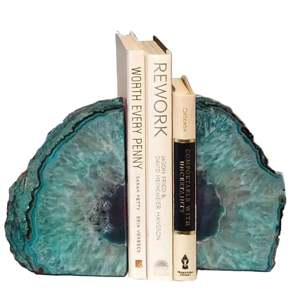 AMOYSTONE teal agate bookend pair for organized shelves with a stylish natural look.