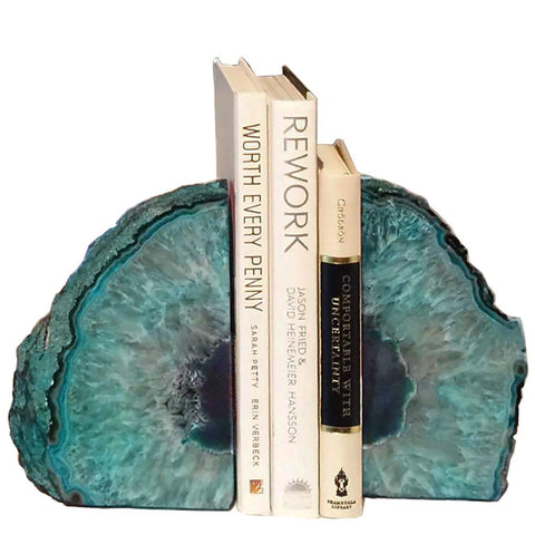 AMOYSTONE teal agate bookend pair for organized shelves with a stylish natural look.