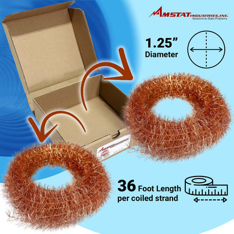 Amstat Custom-Fit Copper Tinsel demonstrating 1-1/4 inch diameter for easy trimming.