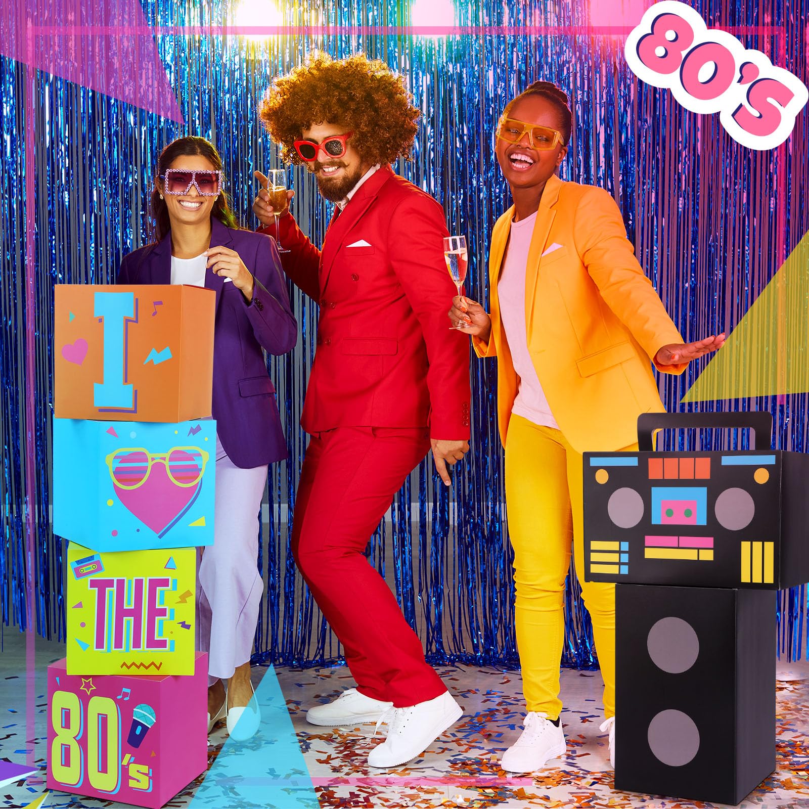 Amyhill 80s 90s themed backdrop boxes spark nostalgia and photo moments.
