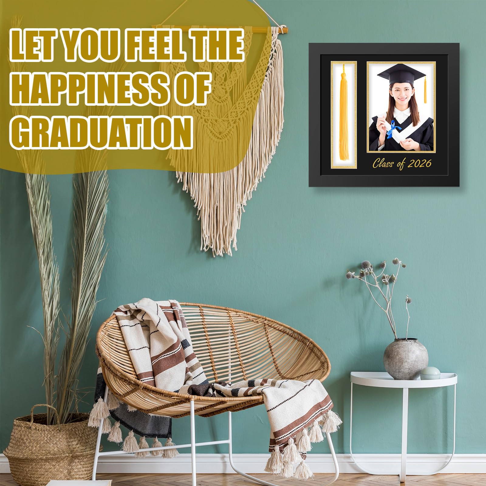 Amyhill black and gold frame fits wall or table display.