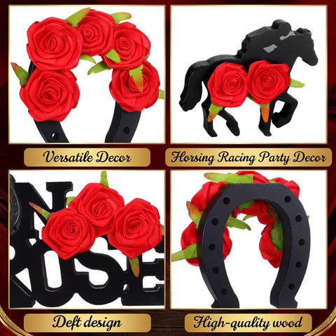 Amyhill Derby horse centerpiece with horseshoe brings rustic charm.