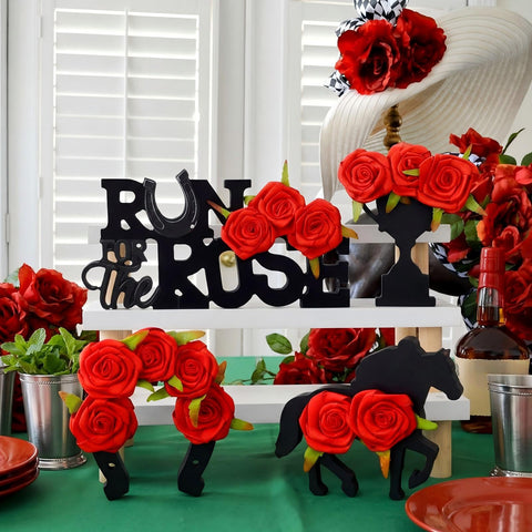 Amyhill Derby horse centerpiece with rose adds autumnal elegance to any dining table.