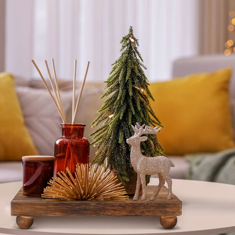 Amyhill farmhouse wood tray stand decor adds vintage charm to shelves.
