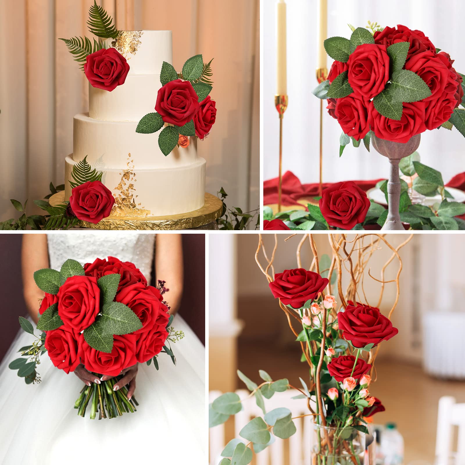AmyHomie artificial rose stem adjustable for flexible arrangements.