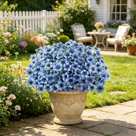 AmyHomie blue artificial flowers forming a decorative garden border