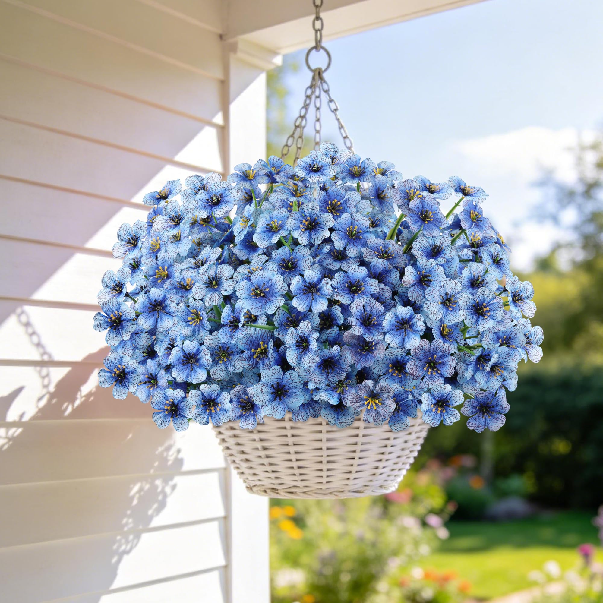 AmyHomie blue outdoor artificial flowers bulk bundles in view