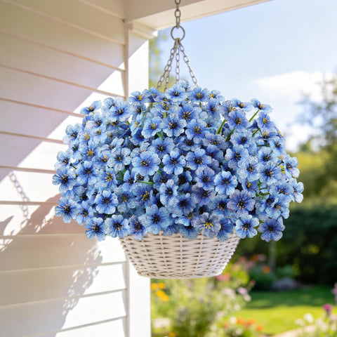 AmyHomie blue outdoor artificial flowers bulk bundles in view