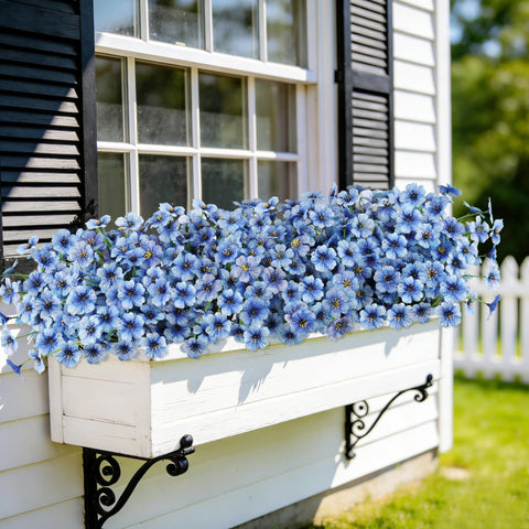 Planter with AmyHomie blue outdoor artificial flowers for multiple arrangements