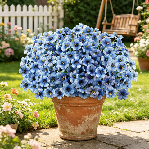 Blue AmyHomie outdoor artificial flowers decorating a sunlit porch