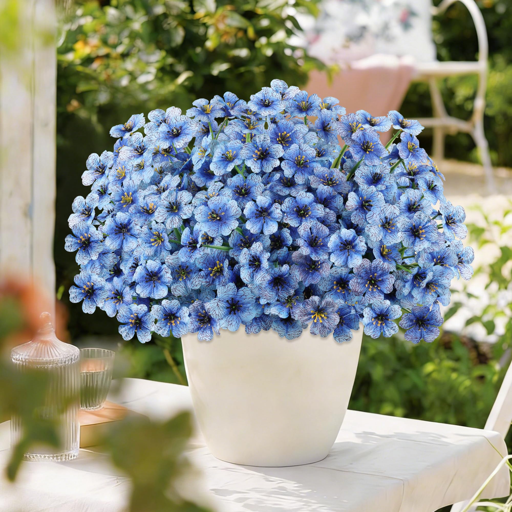Blue AmyHomie outdoor artificial flowers in a window box arrangement