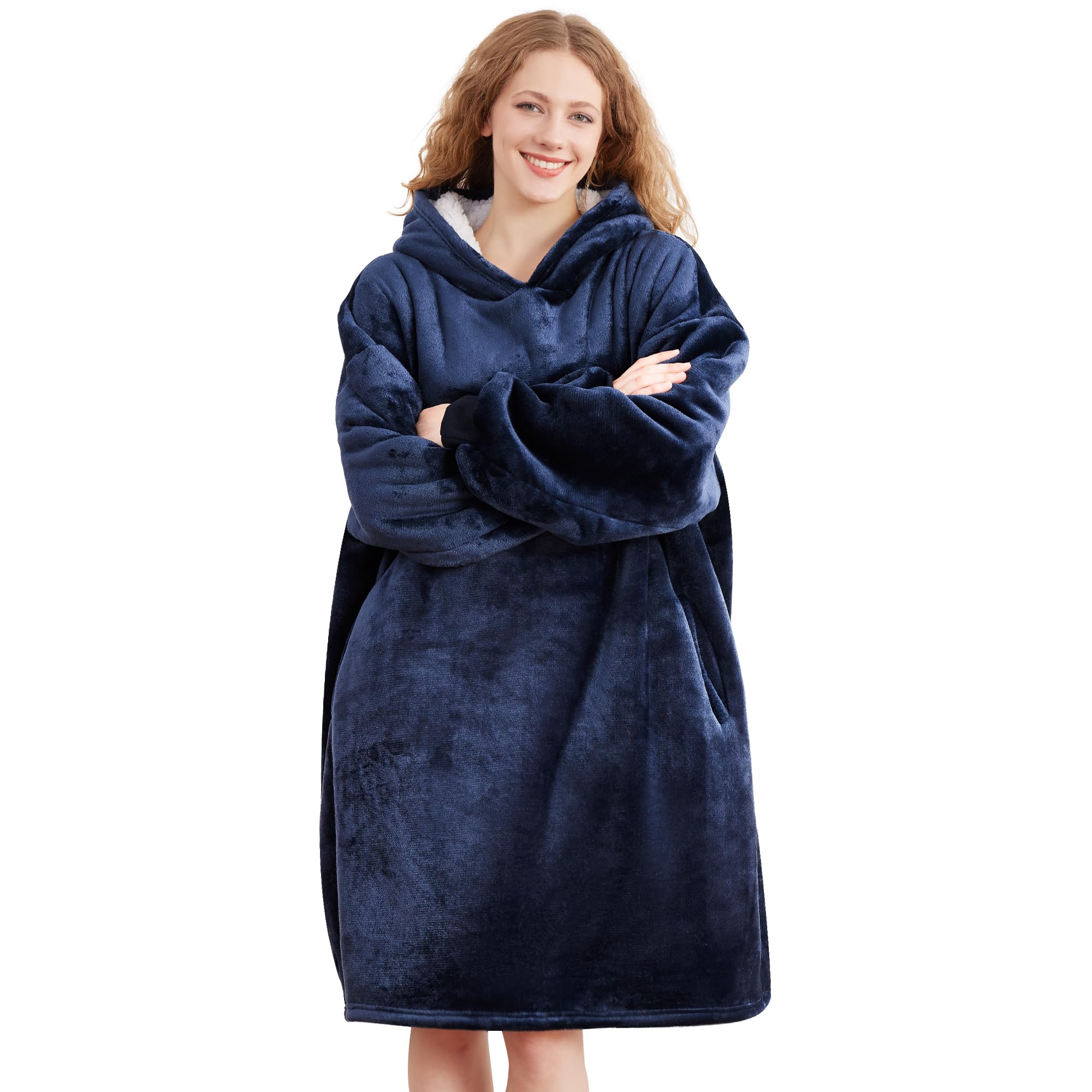 AmyHomie wearable blanket hoodie with front pocket for easy device storage and snacks