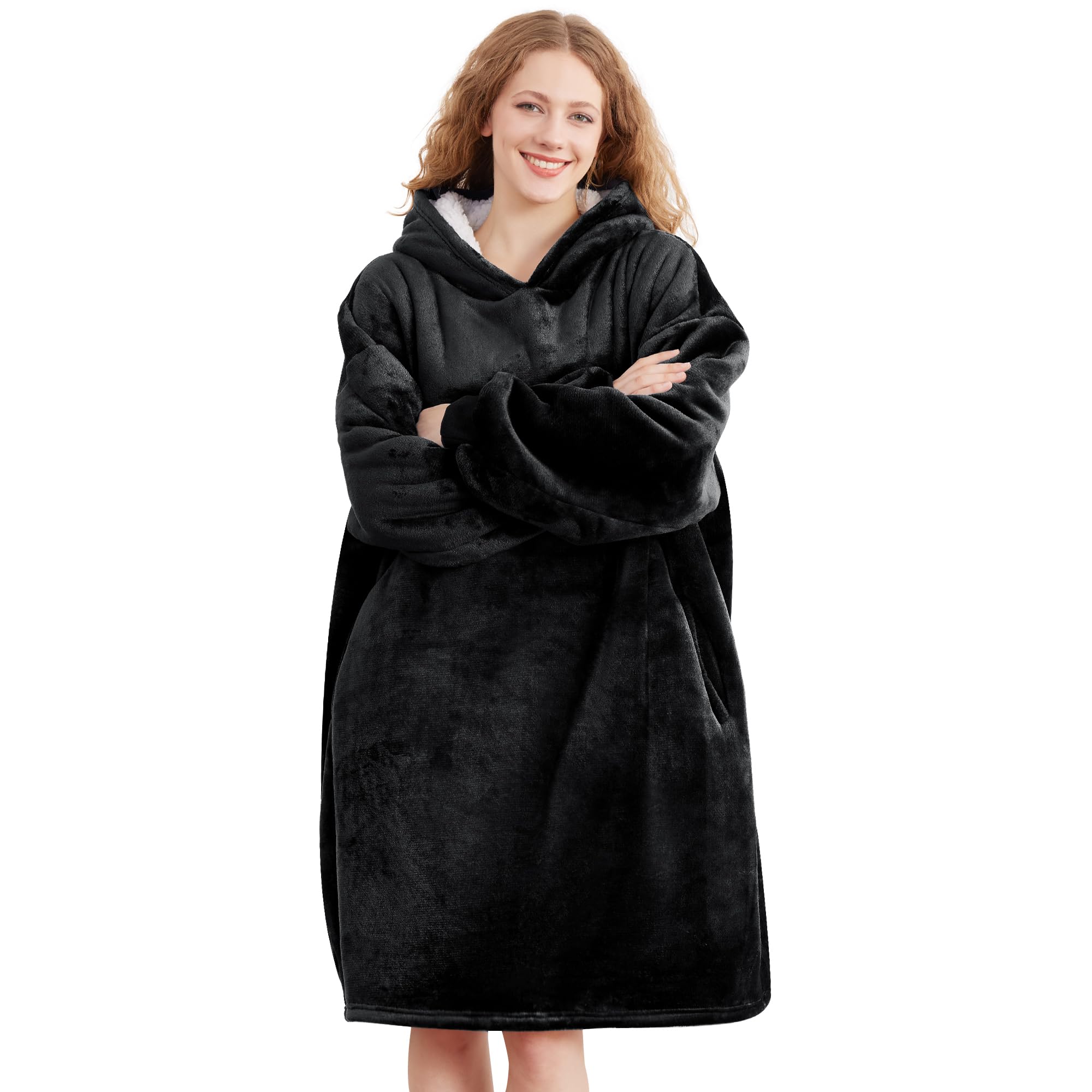 AmyHomie wearable blanket hoodie front view delivers cozy warmth for lounging.