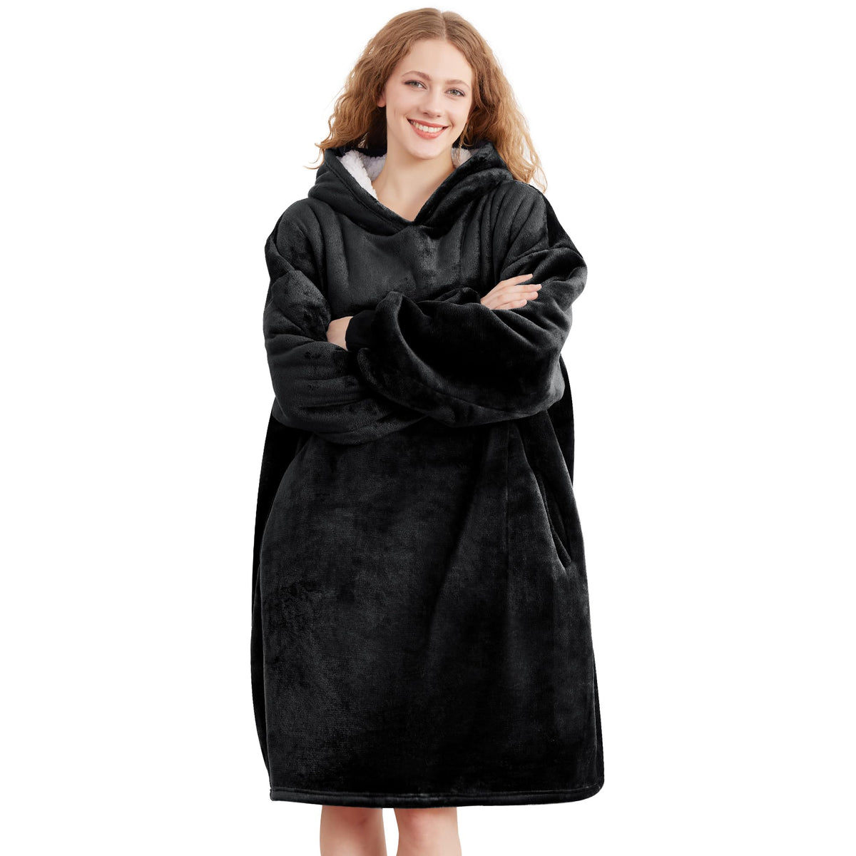 AmyHomie wearable blanket hoodie front view delivers cozy warmth for lounging.