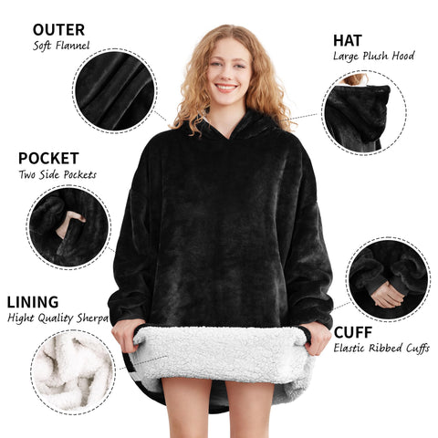AmyHomie wearable blanket features roomy sleeves for easy movement.