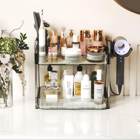 AmzAge toothbrush rack integrated into the 2-tier unit for tidy morning routines