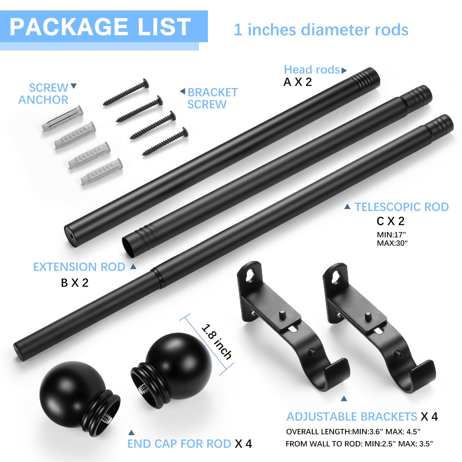 AMZSEVEN 1-inch diameter rod sections lock for strong support