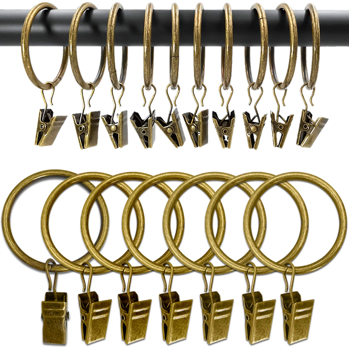 AMZSEVEN bronze curtain rings with clips, inner diameter 1.5 inches, glide smoothly on rods