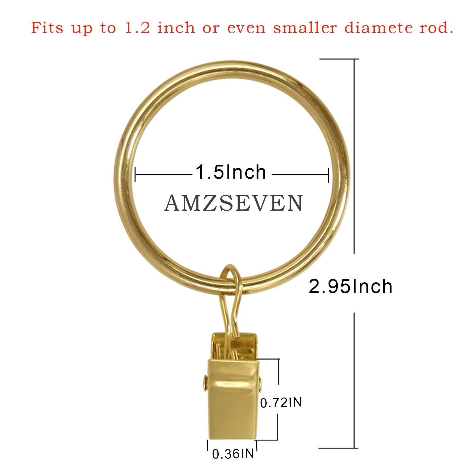 AMZSEVEN curtain rings 1.5 inch inner diameter fit securely on standard rods.