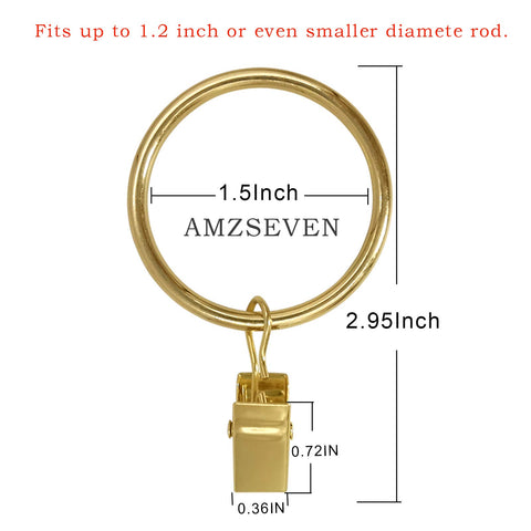 AMZSEVEN curtain rings 1.5 inch inner diameter fit securely on standard rods.