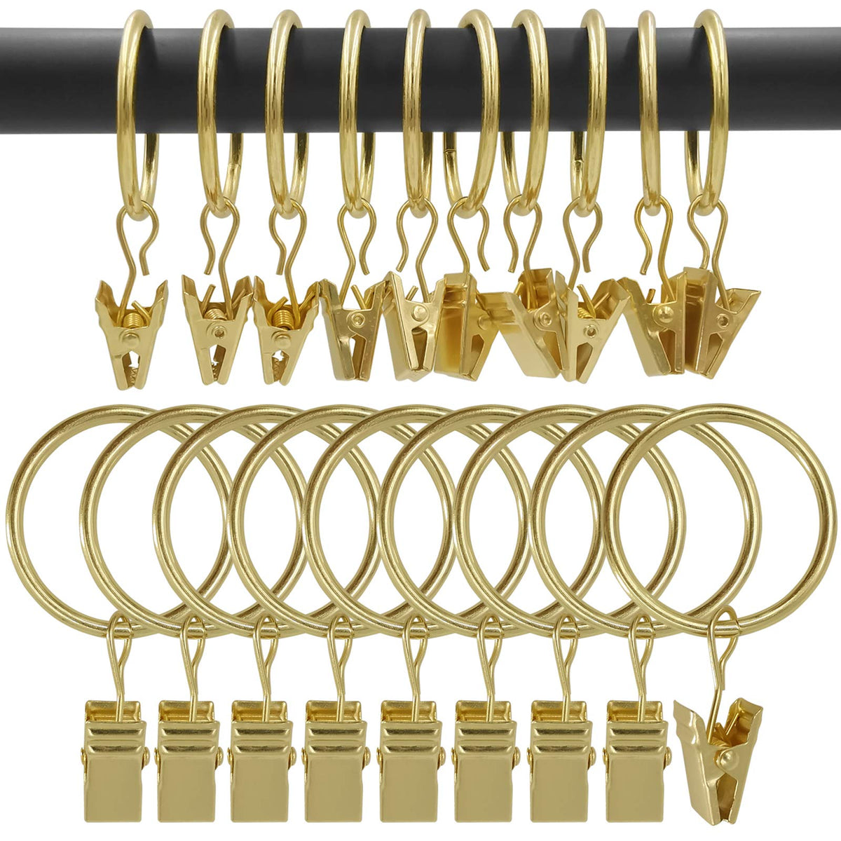 AMZSEVEN curtain rings with clips gold finish for easy window styling