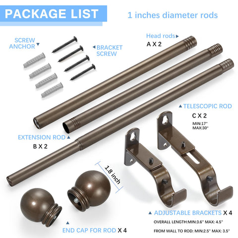 AMZSEVEN curtain rod pack of 2 suitable for multiple windows.