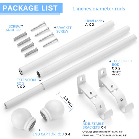 AMZSEVEN white curtain rod with round finials complements any decor.