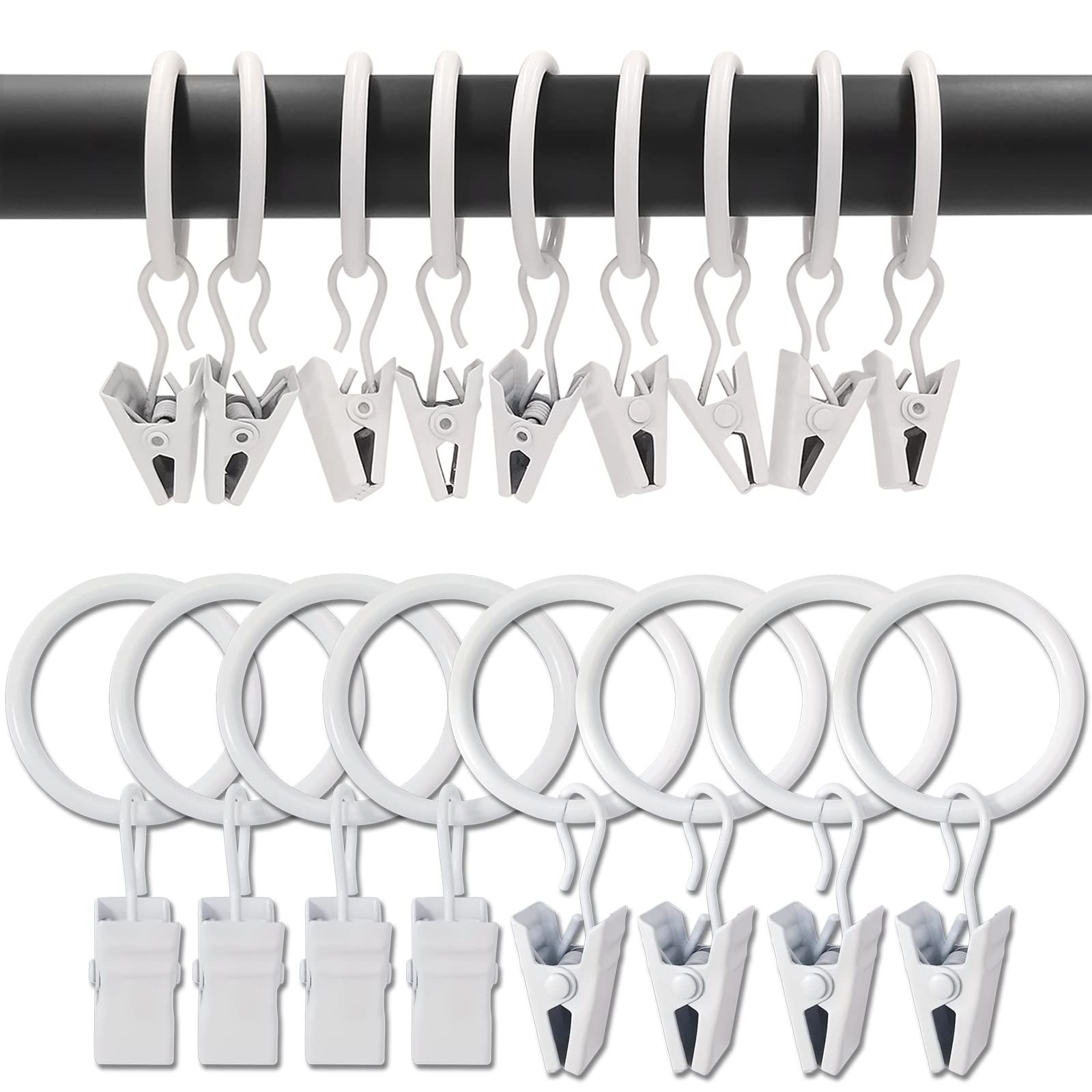AMZSEVEN metal curtain rings with clips; close-up shows sturdy build for smooth drape.